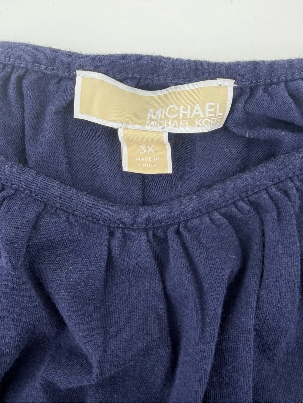 Michael Kors 3X Plus Navy Blue Ruffle Sleeve Peasant Blouse Boho Cottagecore Top